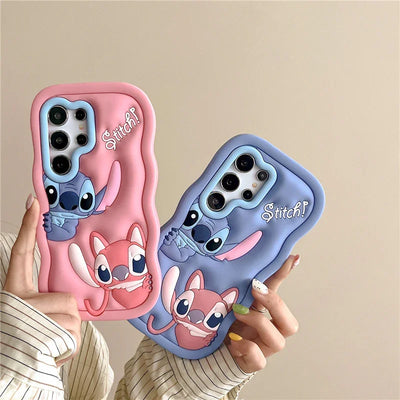 Cartoon pink and blue Stitch mobile phone case, Samsung mobile phone case, anti-drop mobile phone case. - A store full of imaginative ideas 