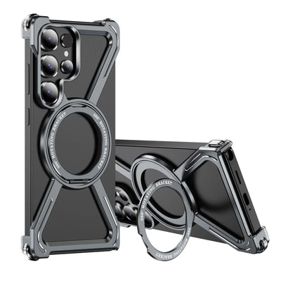 Military armor is suitable for Samsung S25Ultra metal magnetic suction rotating bracket mobile phone case S24U anti-drop protective case - A store full of imaginative ideas 