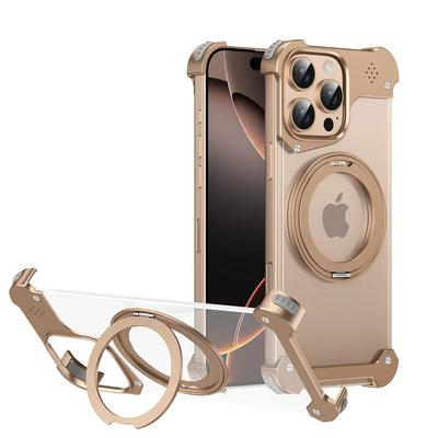 Metal Frame Magsafe 360° Holder Phone Case For iPhone 16 15 14 13 Pro Max 16plus Aluminum Frameless Transparent PC Bumper Cover - A store full of imaginative ideas 