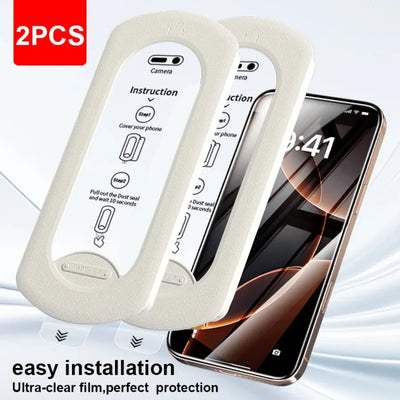 2PCS For IPhone 16 HD Tempered Glass Dust Free Install Box Protector