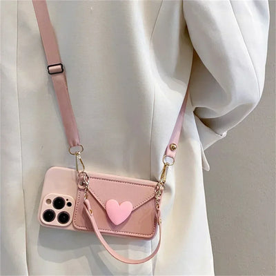 3D Love Heart Crossbody Necklace Lanyard Holder Case Compatible for i