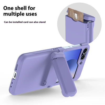 Compatible with Samsung ZFlip6 folding mobile phone case, skin feeling four corners anti-drop bracket, card can be inserted into PC hard case - A store full of imaginative ideas 