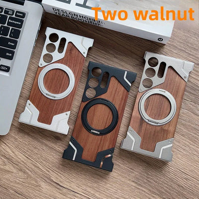 Compatible with Samsung S25Ultra walnut armor borderless metal magnetic bracket S24U mobile phone case - A store full of imaginative ideas 